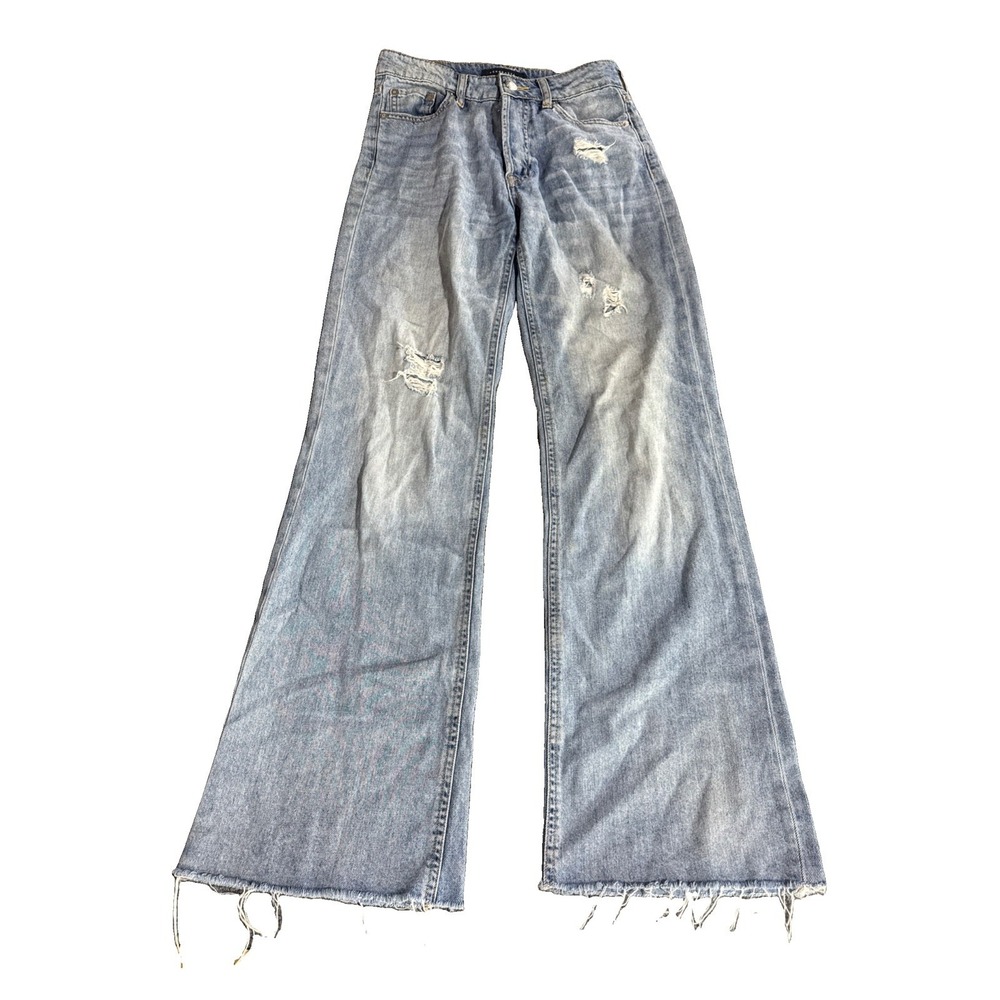 Aeropostale Jeans Womens 2 Reg Blue High Rise Baggy Wide Leg Distressed Skater